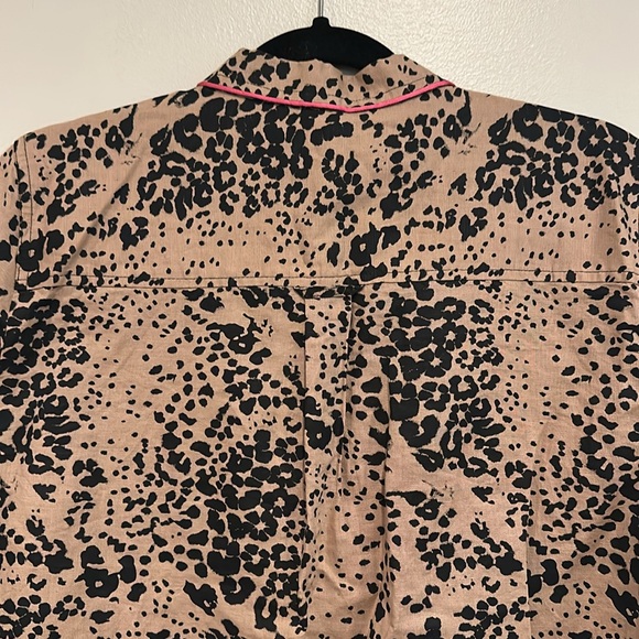 J. Crew animal print leopard button up LINEN/COTTON pajama top long sleeve Large - Picture 5 of 8